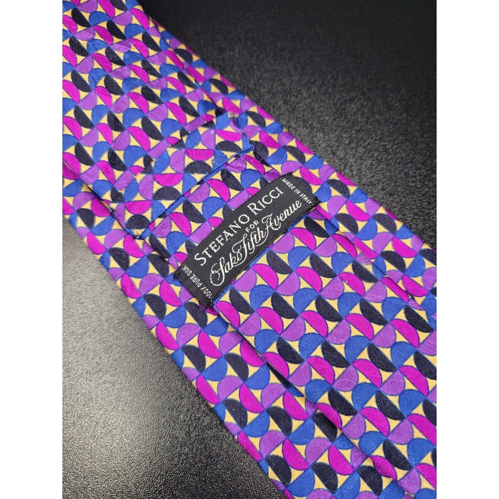 Stefano Ricci Men's Necktie Purple Geometric Silk 3.75" x 59" Excellent